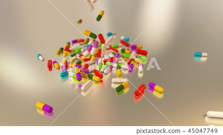 3D rendering multicolored medical pills 3D rendering multicolored medical pills 45047749