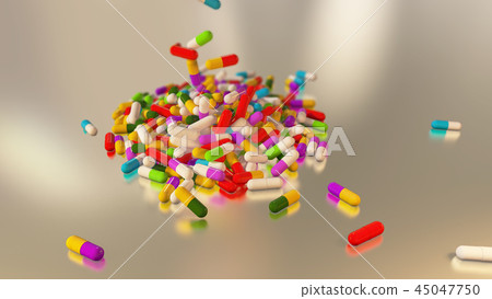 3D rendering multicolored medical pills 3D rendering multicolored medical pills 45047750