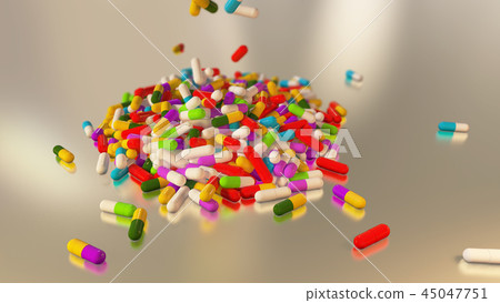 3D rendering multicolored medical pills 3D rendering multicolored medical pills 45047751