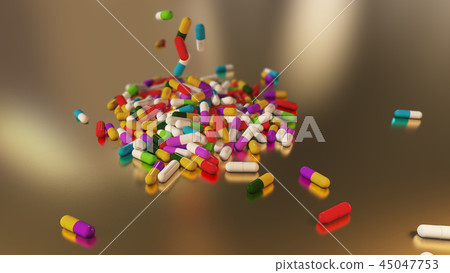 3D rendering multicolored medical pills 3D rendering multicolored medical pills 45047753