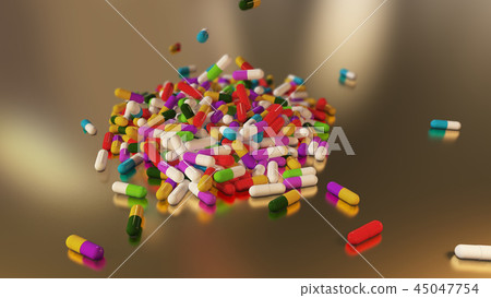 3D rendering multicolored medical pills 3D rendering multicolored medical pills 45047754