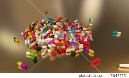 3D rendering multicolored medical pills 3D rendering multicolored medical pills 45047755