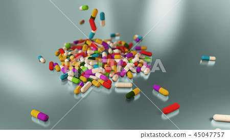 3D rendering multicolored medical pills 3D rendering multicolored medical pills 45047757