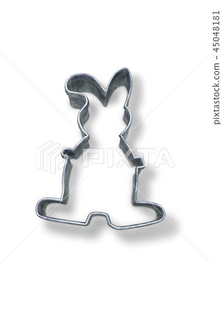 Rabbit shaped pastry cutter on white surface 45048181