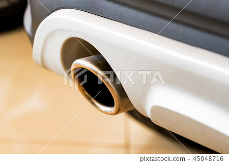 Exhaust pipe of a modern white car 45048716