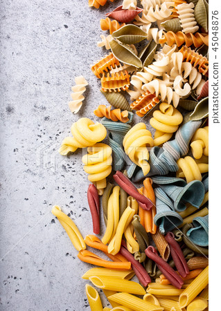 Assorted colorful italian pasta Assorted colorful italian pasta 45048876