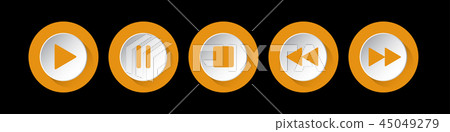 orange, white round music control buttons set orange, white round music control buttons set 45049279