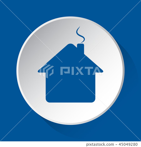 house with chimney - blue icon on white button house with chimney - blue icon on white button 45049280