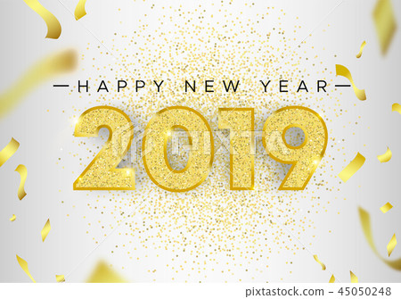 Happy New Year 2019 gold glitter card number - Stock Illustration ...
