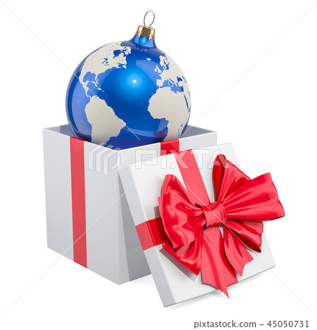 Gift box with mirror Christmas ball, 3D rendering 45050731