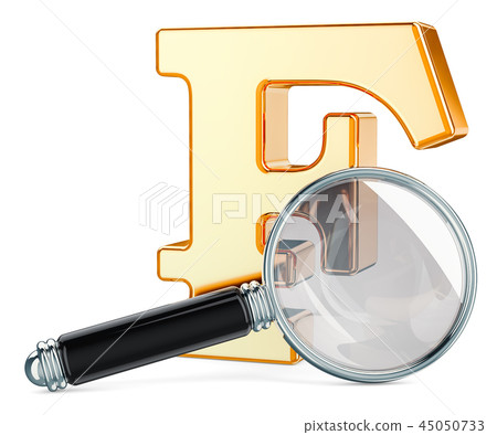 Franc symbol with magnifying glass Franc symbol with magnifying glass 45050733