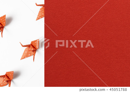 Red paper crane and Japanese crepe image 45051788