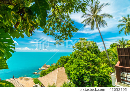 Beautiful aerial view of beach and sea with coconut palm tree in koh samui island Thailand 45052595