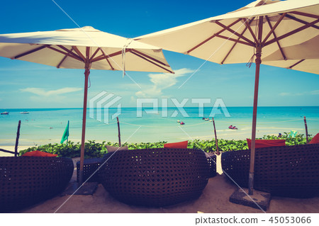Beautiful tropical beach and sea with chair on blue sky 45053066