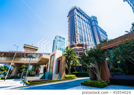 China, Macau - September 11 2018 - Beautiful luxury exterior architecture building of hotel resort in macau city skyline 45054029