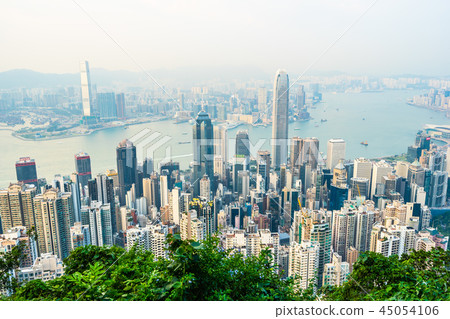 Beautiful architecture building exterior cityscape of hong kong city skyline Beautiful architecture building exterior cityscape of hong kong city skyline 45054106