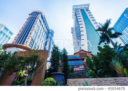 China, Macau - September 11 2018 - Beautiful luxury exterior architecture building of hotel resort in macau city skyline 45054670