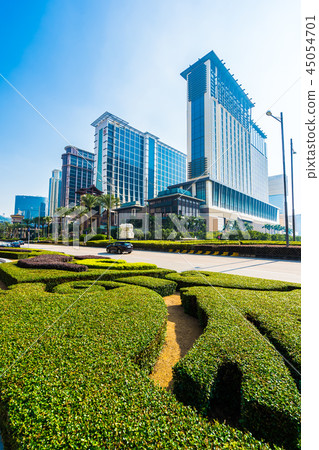 China, Macau - September 11 2018 - Beautiful luxury exterior architecture building of hotel resort in macau city skyline 45054701
