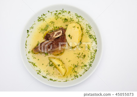 Traditional Colombian beef rib broth isolated Traditional Colombian beef rib broth isolated 45055073
