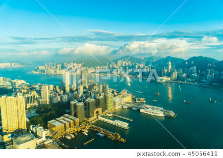 Beautiful architecture building exterior cityscape of hong kong city skyline Beautiful architecture building exterior cityscape of hong kong city skyline 45056411