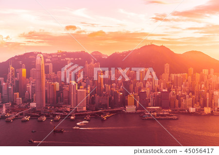 Beautiful colorful sunset in hong kong city skyline Beautiful colorful sunset in hong kong city skyline 45056417