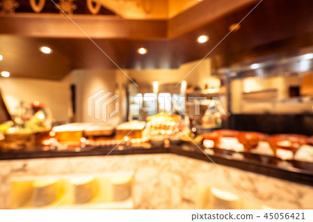 Abstract blur and defocused breakfast buffet in hotel restaurant and coffee shop cafe interior 45056421