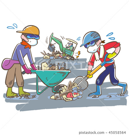 People volunteers who sweat in debris removal work People volunteers who sweat in debris removal work 45058564