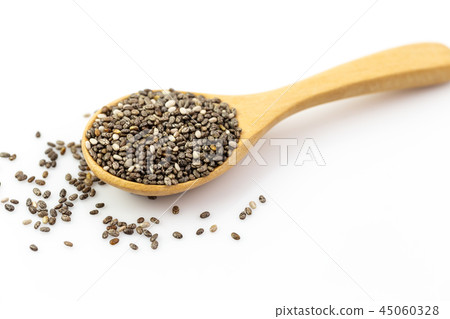 chia seeds in wooden spoon Isolated on white  45060328