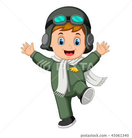 happy boy wearing pilot costume and jump happy boy wearing pilot costume and jump 45061340