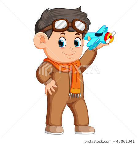 Happy kid playing with toy airplane Happy kid playing with toy airplane 45061341