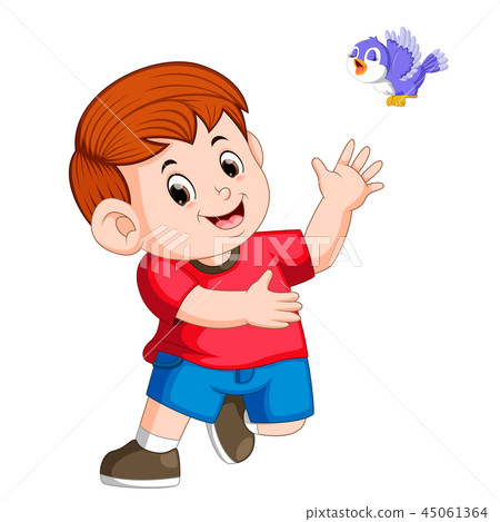 cute boy play with a bird cute boy play with a bird 45061364