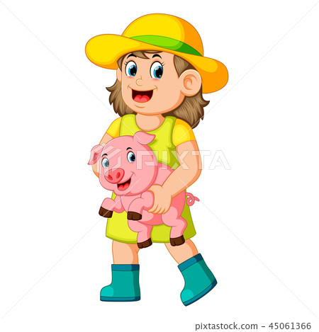 a Farm Girl holding a Pig a Farm Girl holding a Pig 45061366