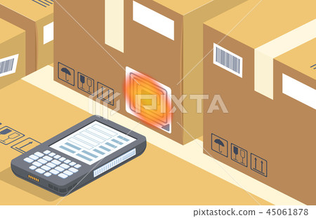 Vector barcode scanner reads the box, storage Vector barcode scanner reads the box, storage 45061878