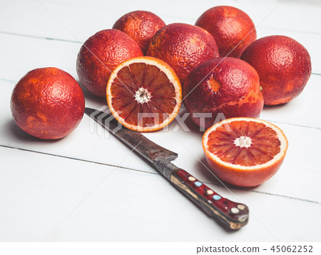 Sicilian Blood oranges on white wooden background 45062252