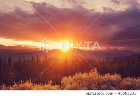Mountains on sunset 45063233