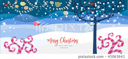 Magic Winter Cartoon Landscape Banner Stock Illustration