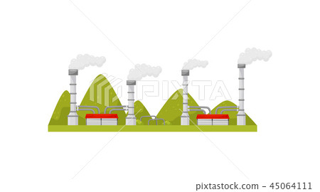 Modern power station with smoking pipes. Energy production industry. Electricity generation theme Modern power station with smoking pipes. Energy production industry. Electricity generation theme 45064111
