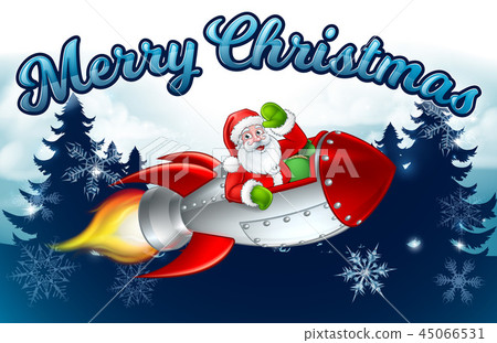 Santa Claus Rocket Merry Christmas Forest Cartoon 45066531