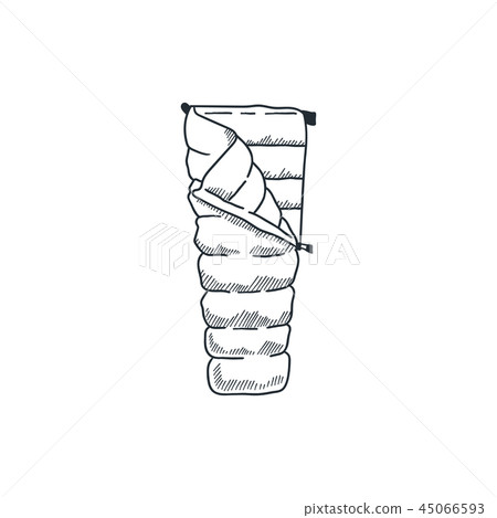 Sleeping black bag icon. Line art hiking equipment pictogram. Isolated on white background 45066593