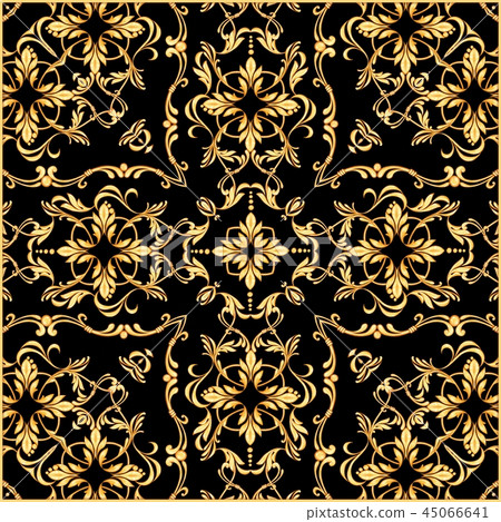 Square composition with golden scrolls and leaves Square composition with golden scrolls and leaves 45066641