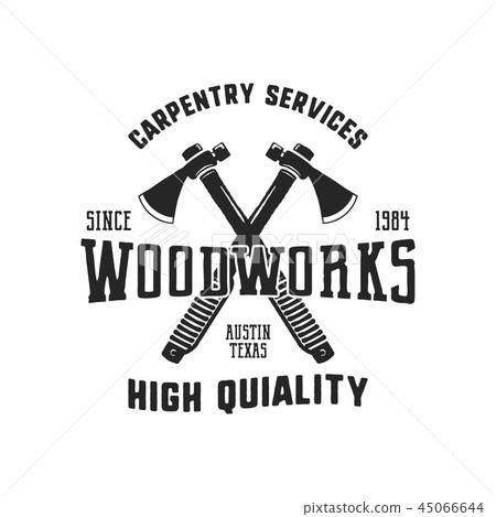 Vintage hand drawn woodworks logo and emblem. Carpentry service label. Typography lumberjack 45066644