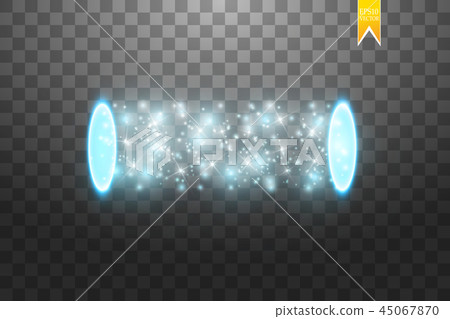 Magic fantasy portal. Futuristic teleport. Light effect. Blue candles rays of a night scene with 45067870