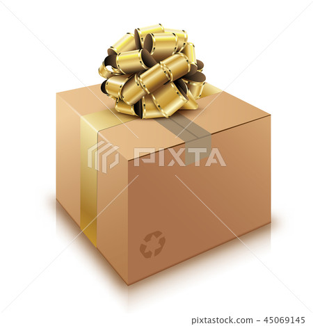 Brown cardboard Box with golden bow Brown cardboard Box with golden bow 45069145