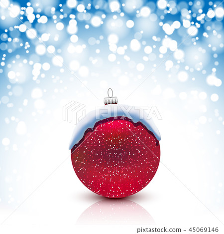 Christmas Red Ball with snow cap on snowfall Christmas Red Ball with snow cap on snowfall 45069146