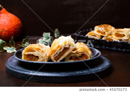 Homemade Pumpkin pie covered with sugar 45070273