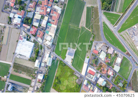 Taiwan farmland aerial village settlement winter air pollution aerial view air pollution 45070625