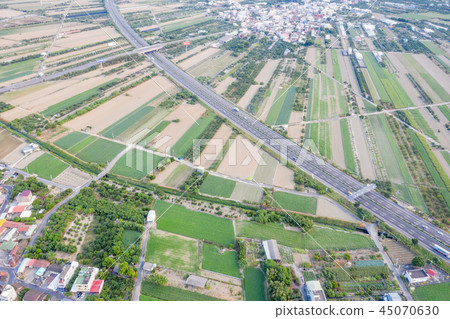 Taiwan farmland aerial village settlement winter air pollution aerial view air pollution 45070630