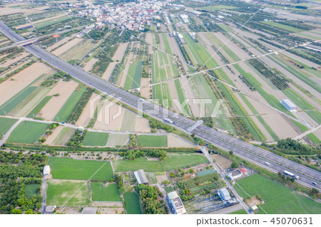 Taiwan farmland aerial village settlement winter air pollution aerial view air pollution 45070631