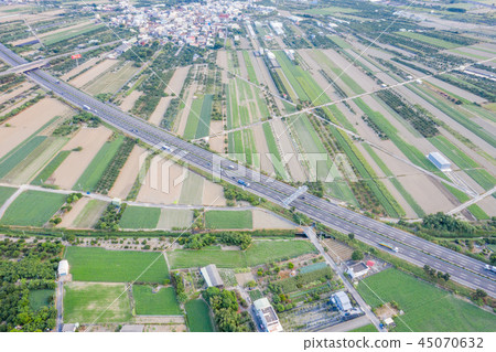 Taiwan farmland aerial village settlement winter air pollution aerial view air pollution 45070632
