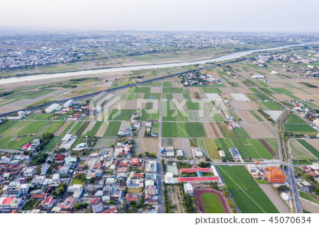 Taiwan farmland aerial village settlement winter air pollution aerial view air pollution 45070634